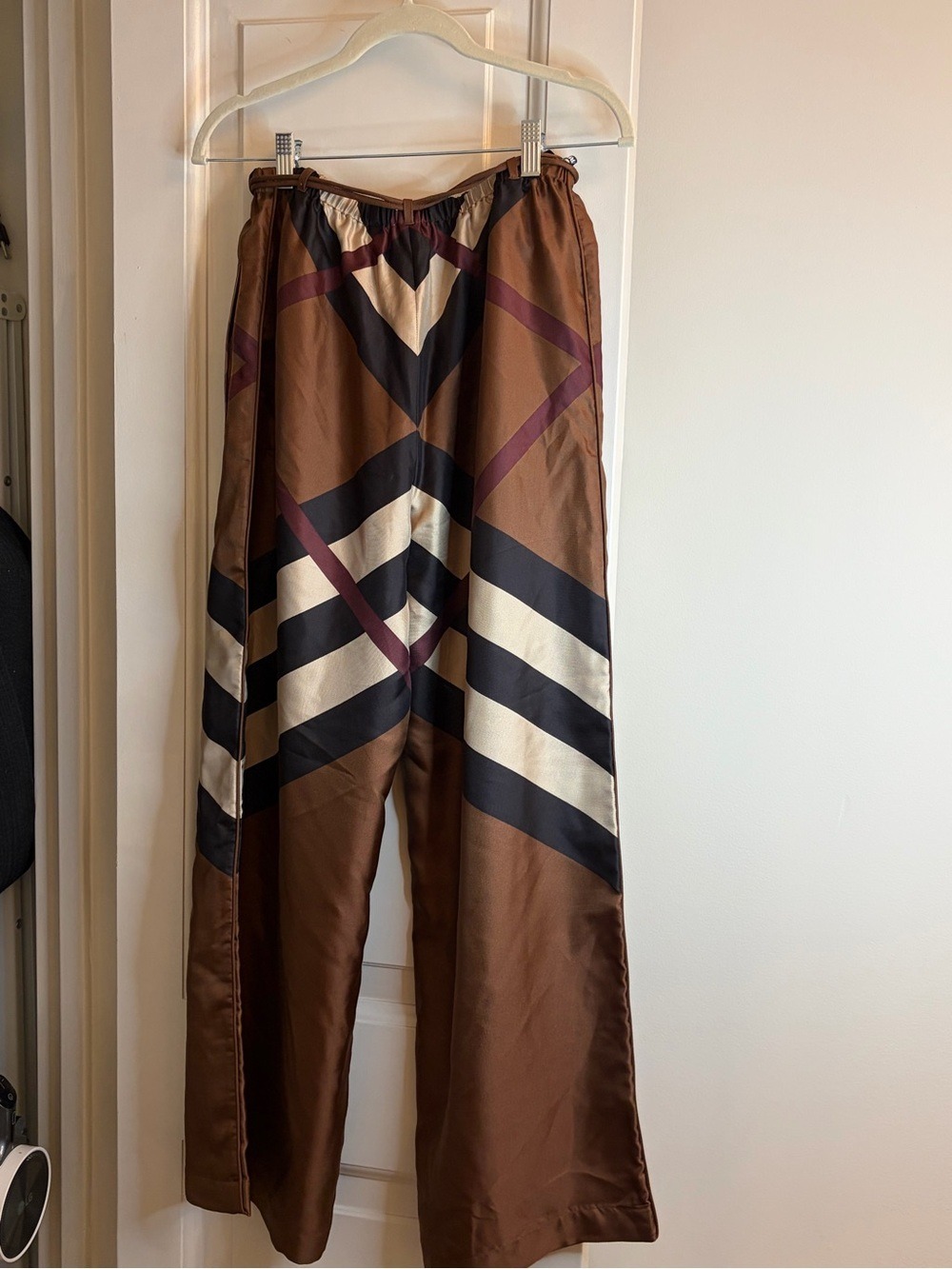 BURBERRY 100% Silk Monogram Stripe Wide-Leg Pants Size 6 - Picture 5 of 9